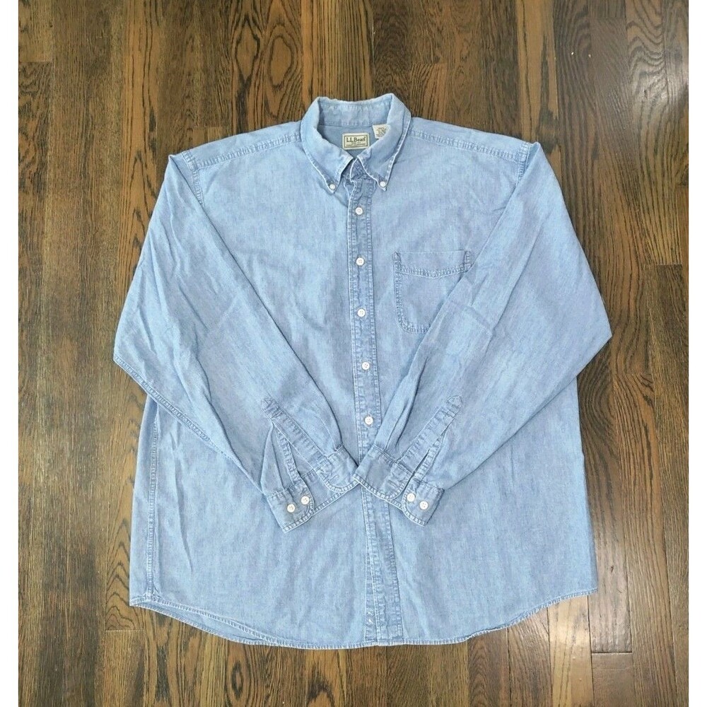 L.L. Bean Denim Button Down Shirt Men's XL Reg Blue Long Sleeve Cotton Pocket